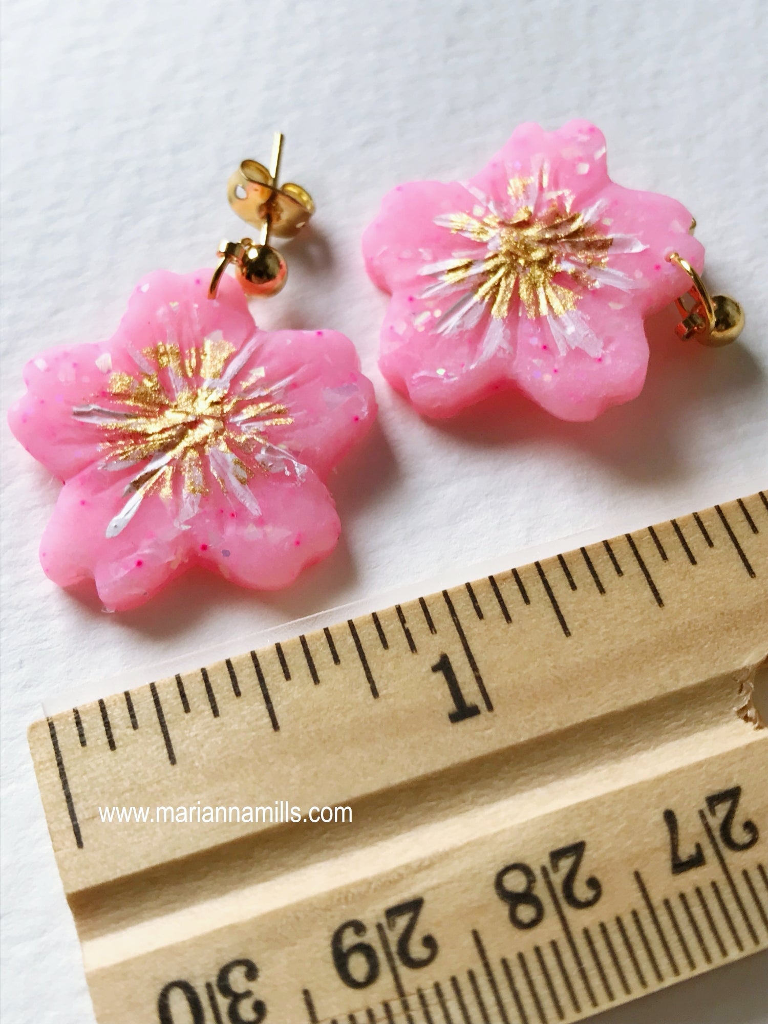 Sakura Daisy Artisan Statement Earrings Hand Sculpted Painted