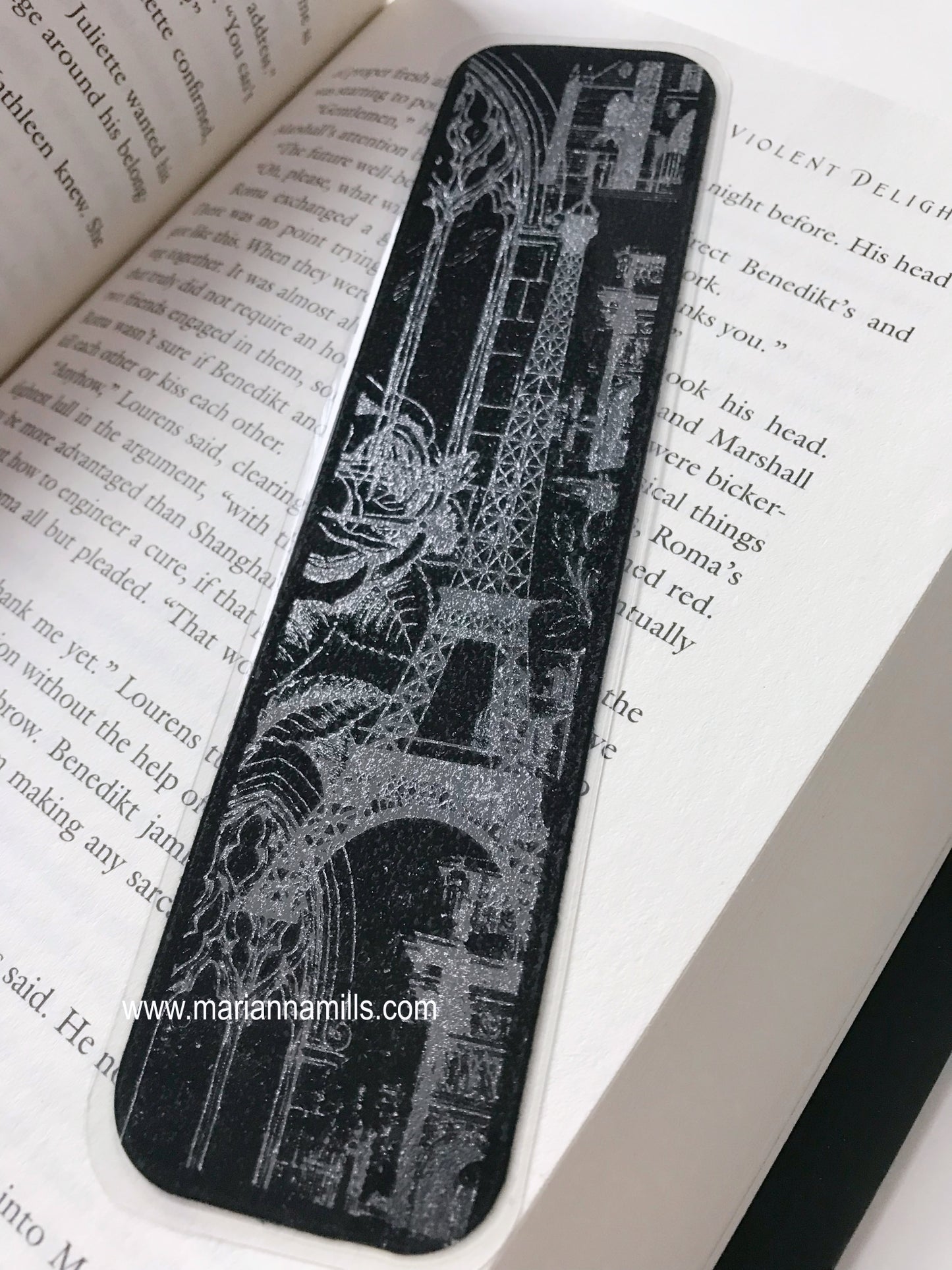 Paris Eiffel Tower Silver Foil Bookmark Handmade by Marianna Mills
