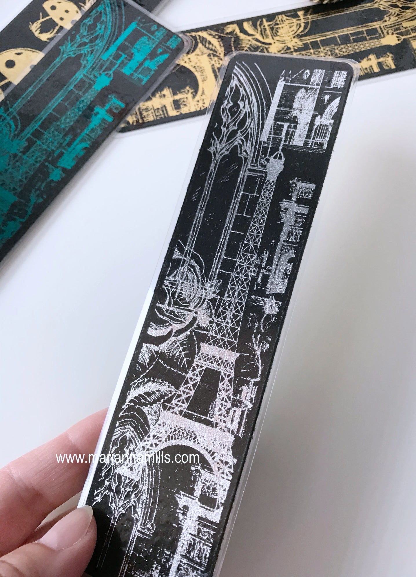Paris Eiffel Tower Silver Foil Bookmark Handmade by Marianna Mills
