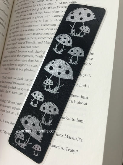 Mushrooms Silver Foil Bookmark Handmade by Marianna Mills