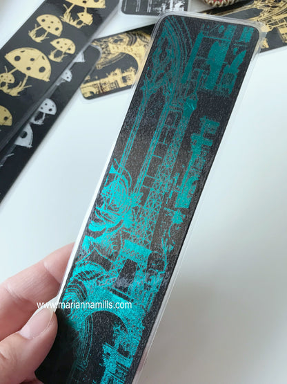 Paris Eiffel Tower Teal Blue Foil Bookmark Handmade by Marianna Mills