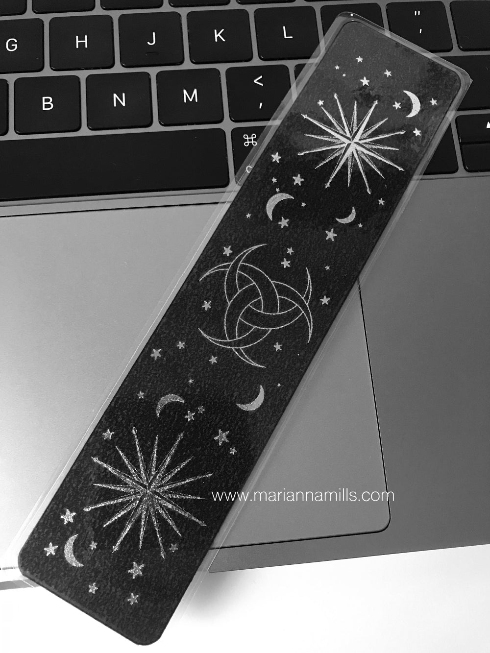 Triple Crescent Moon Silver Foil Bookmark by Marianna Mills